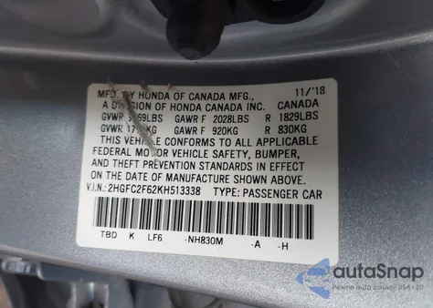 2019 Honda Civic Lx from USA, damaged, VIN 2HGFC2F62KH513338
